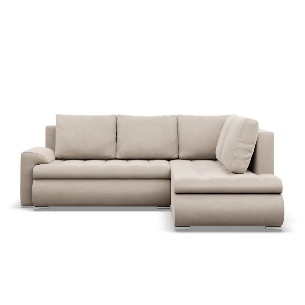 Narożnik z otomaną, prawy, BOSCO, velvet, 230x200x89 cm, beżowy