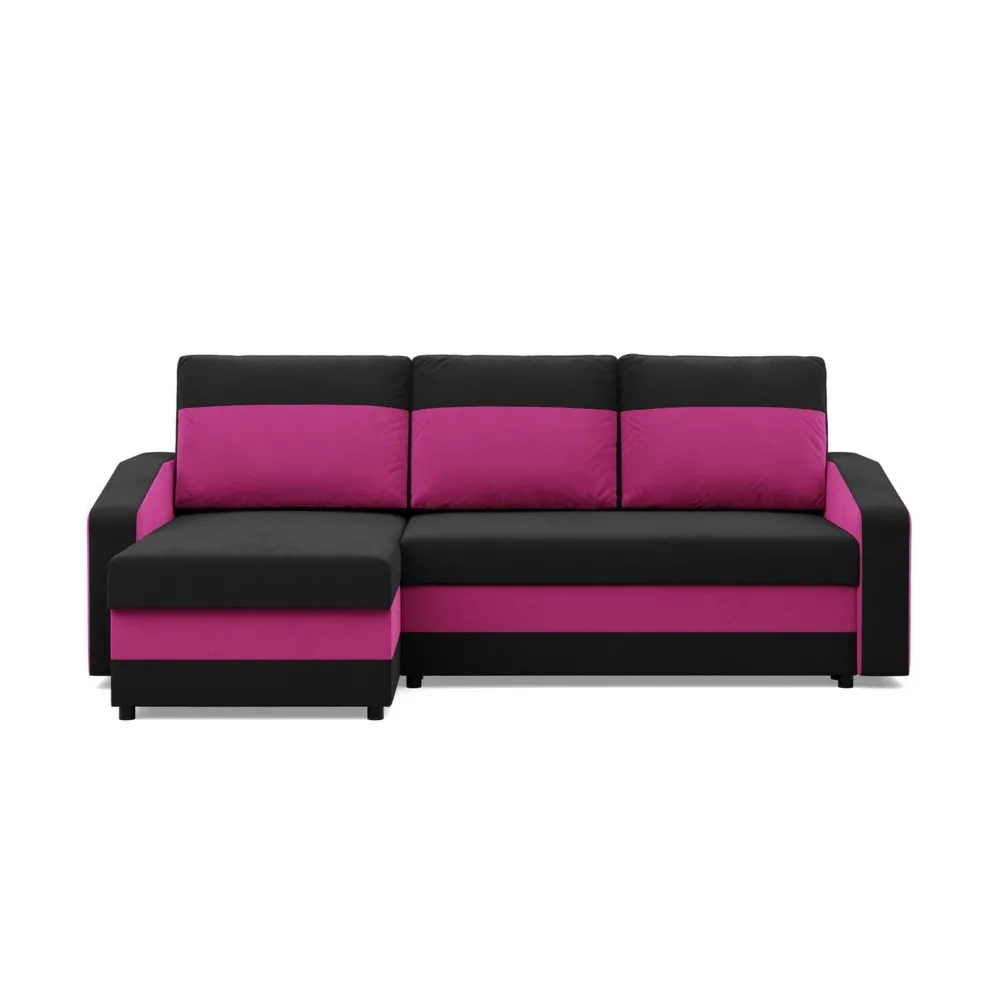 Narożnik uniwersalny, mikrofaza, AURELO, 231x140x92 cm, czarny, różowy