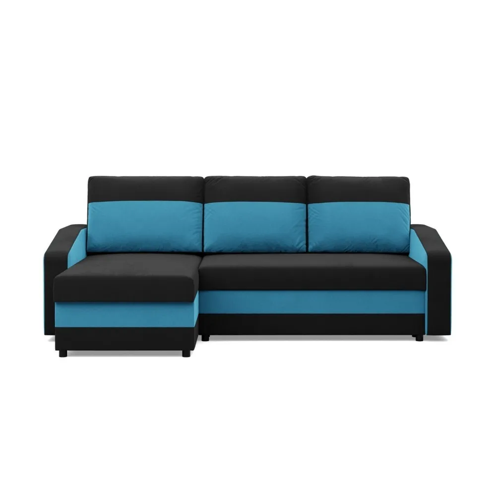 Narożnik uniwersalny, mikrofaza, AURELO, 231x140x92 cm, czarny, niebieski