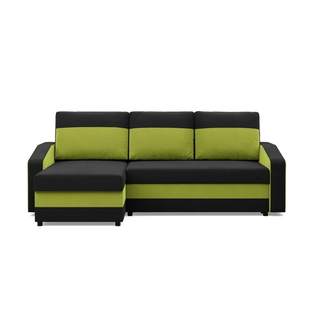Narożnik uniwersalny, mikrofaza, AURELO, 231x140x92 cm, czarny, zielony