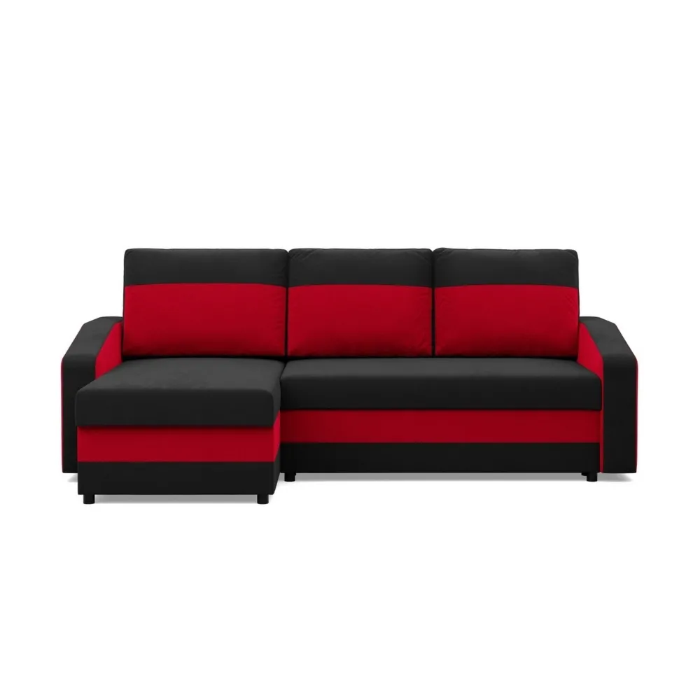 Narożnik uniwersalny, mikrofaza, AURELO, 231x140x92 cm, czarny, czerwony