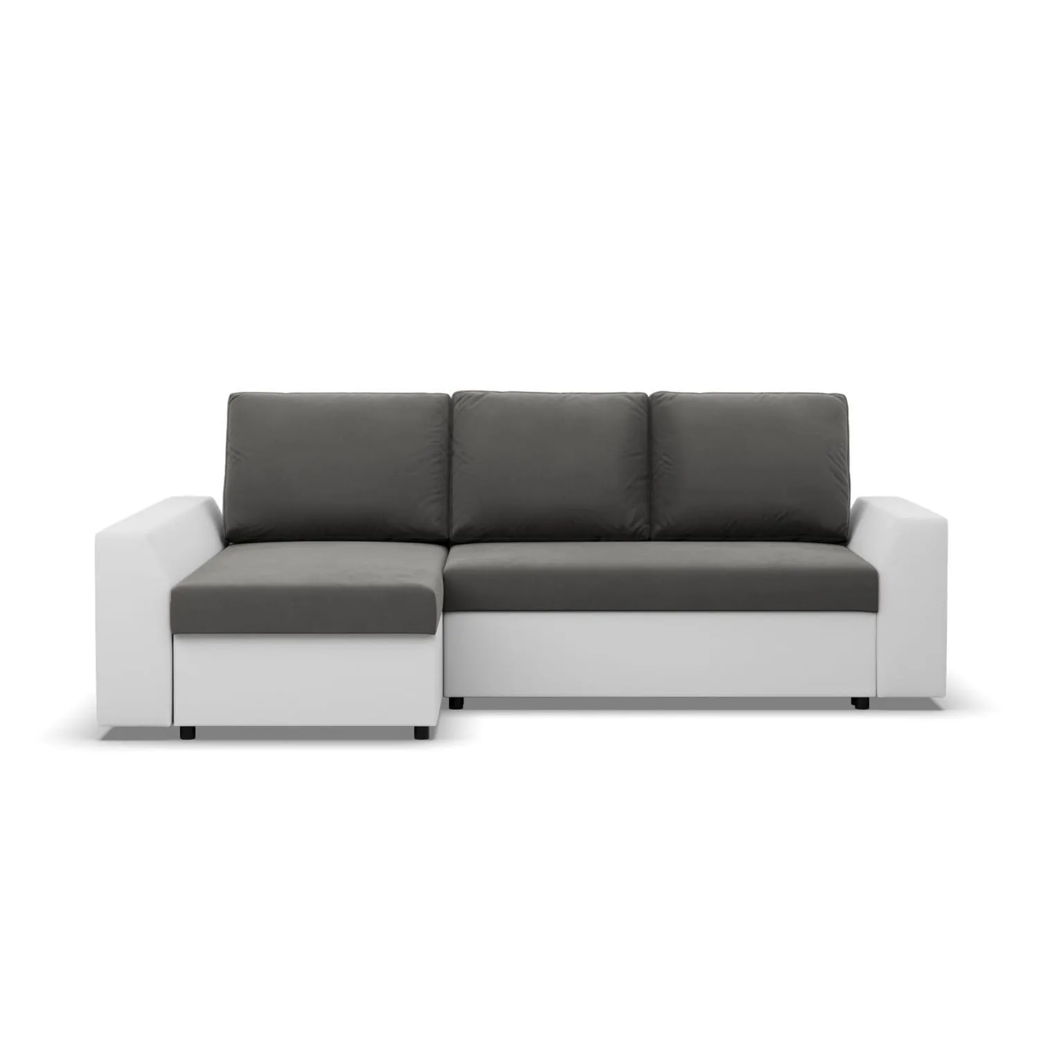 Narożnik z funkcją spania, Viktor, velvet, ekoskóra, 243x140x92 cm, biel, szary