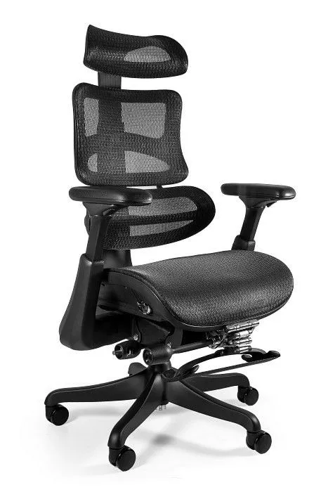 Fotel ergonomiczny, biurowy, Ergothrone, Black Frame, podnóżek, czarny