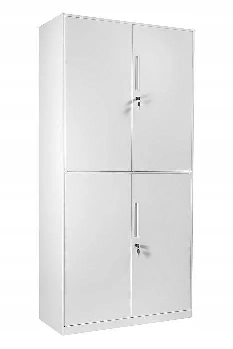 Duża szafa biurowa zamykana na klucz, 90x40x185 cm, biały