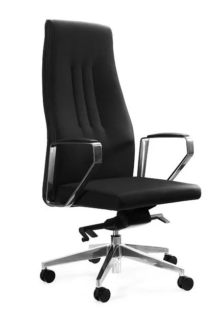 Fotel gabinetowy, biurowy, obrotowy, Tweed, czarna skóra naturalna