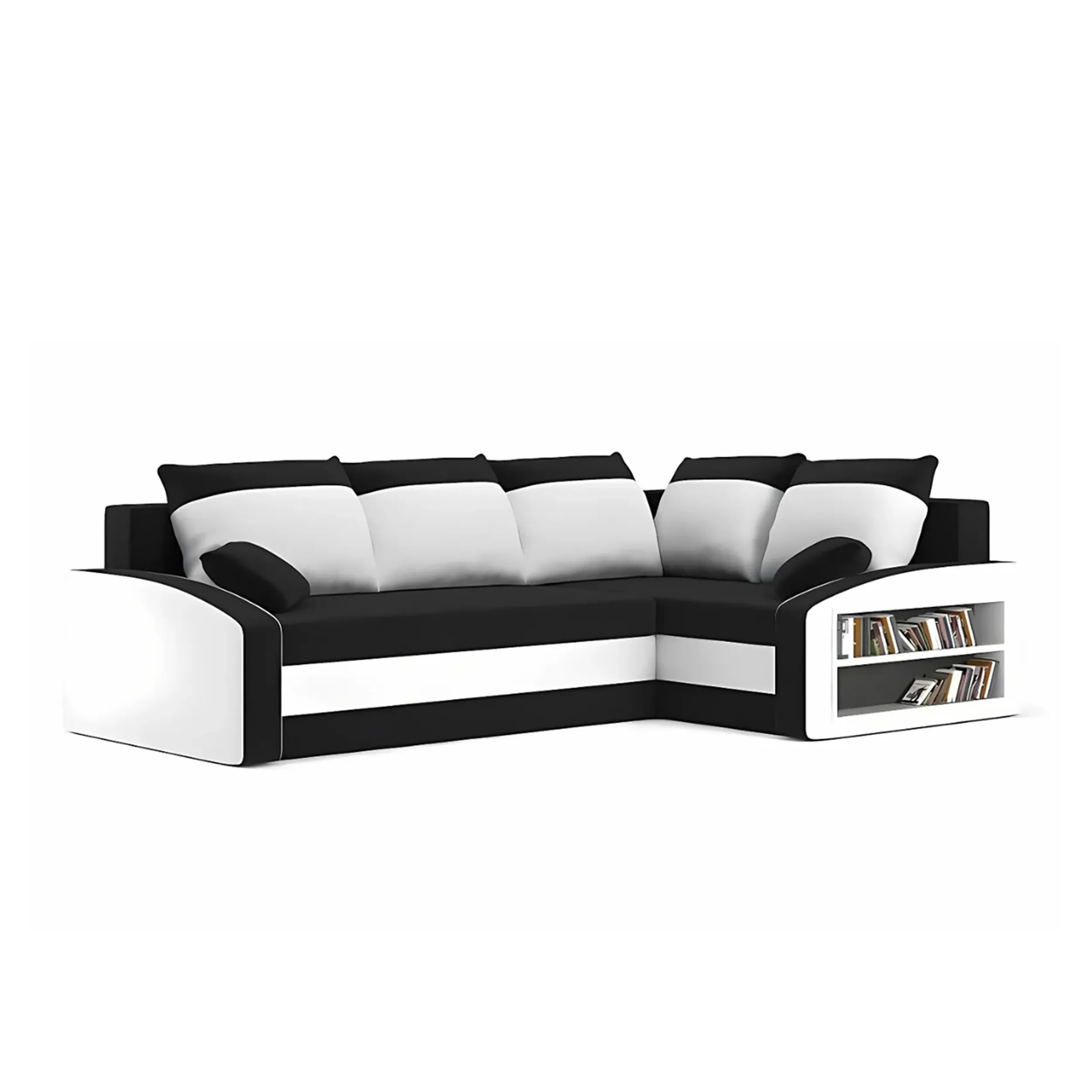 Duży narożnik, prawy, półka w prawym, LUSSO, 230x179x75 cm, czarny, biały