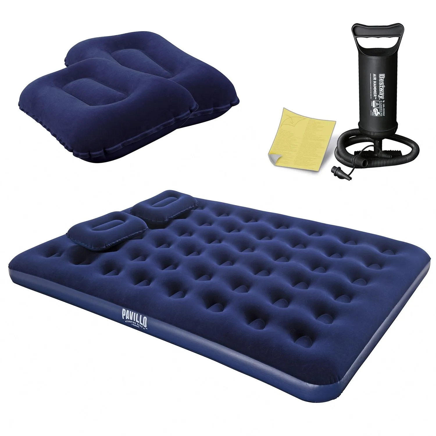 Materac dmuchany, z pompką i poduszkami, Bestawy, 203x152x22 cm