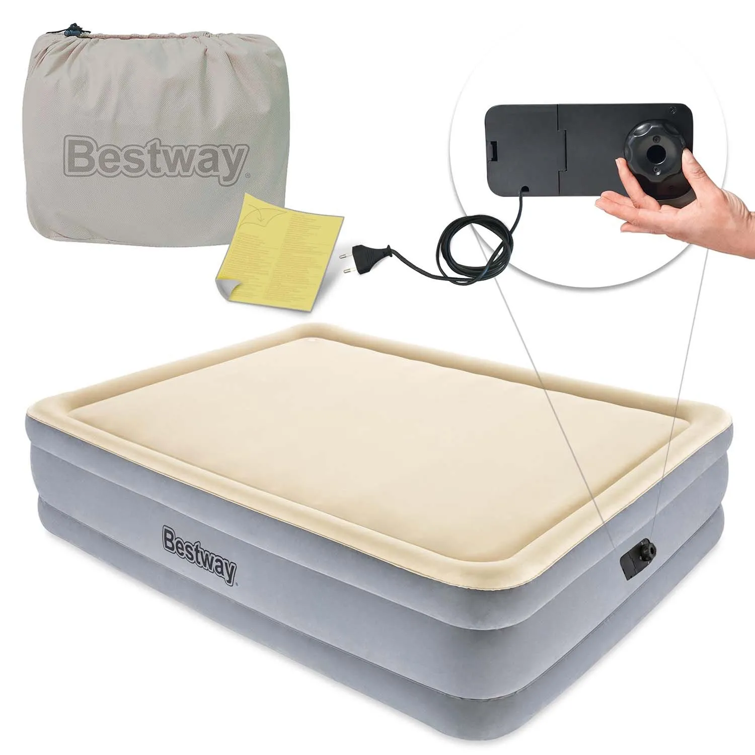 Materac welurowy z pompką, Bestway, 203x152x46 cm