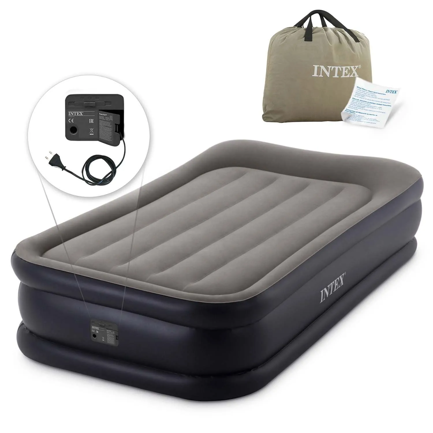 Materac dmuchany, z wbudowaną pompką, jednoosobowy, Intex, 191x99x42 cm