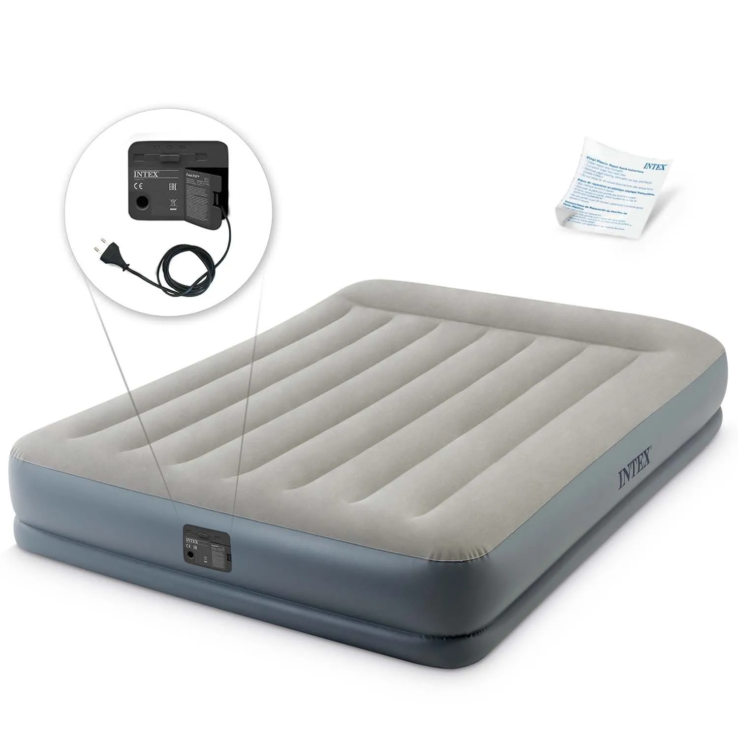 Materac dmuchany, z wbudowaną pompką elektryczną, Intex, 203x152x30 cm