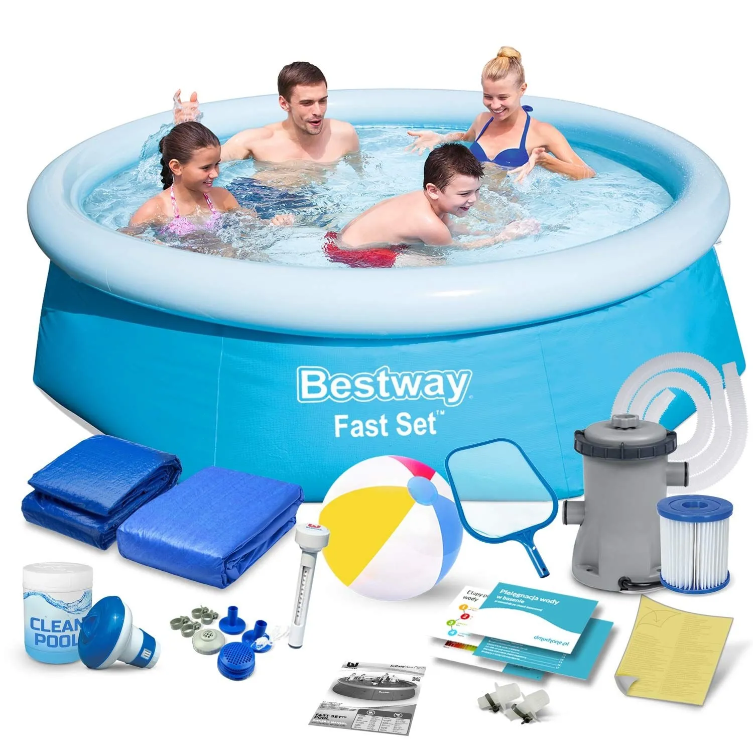 Basen ogrodowy rozporowy, zestaw 16w1, Bestway, 244x66 cm