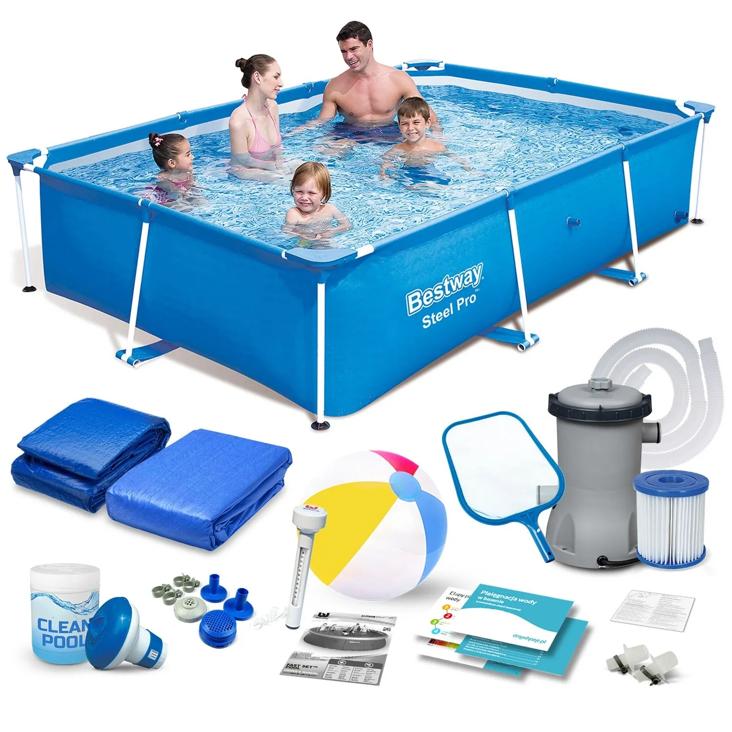 Basen ogrodowy stelażowy, 15w1, Bestway, 259x170x61 cm