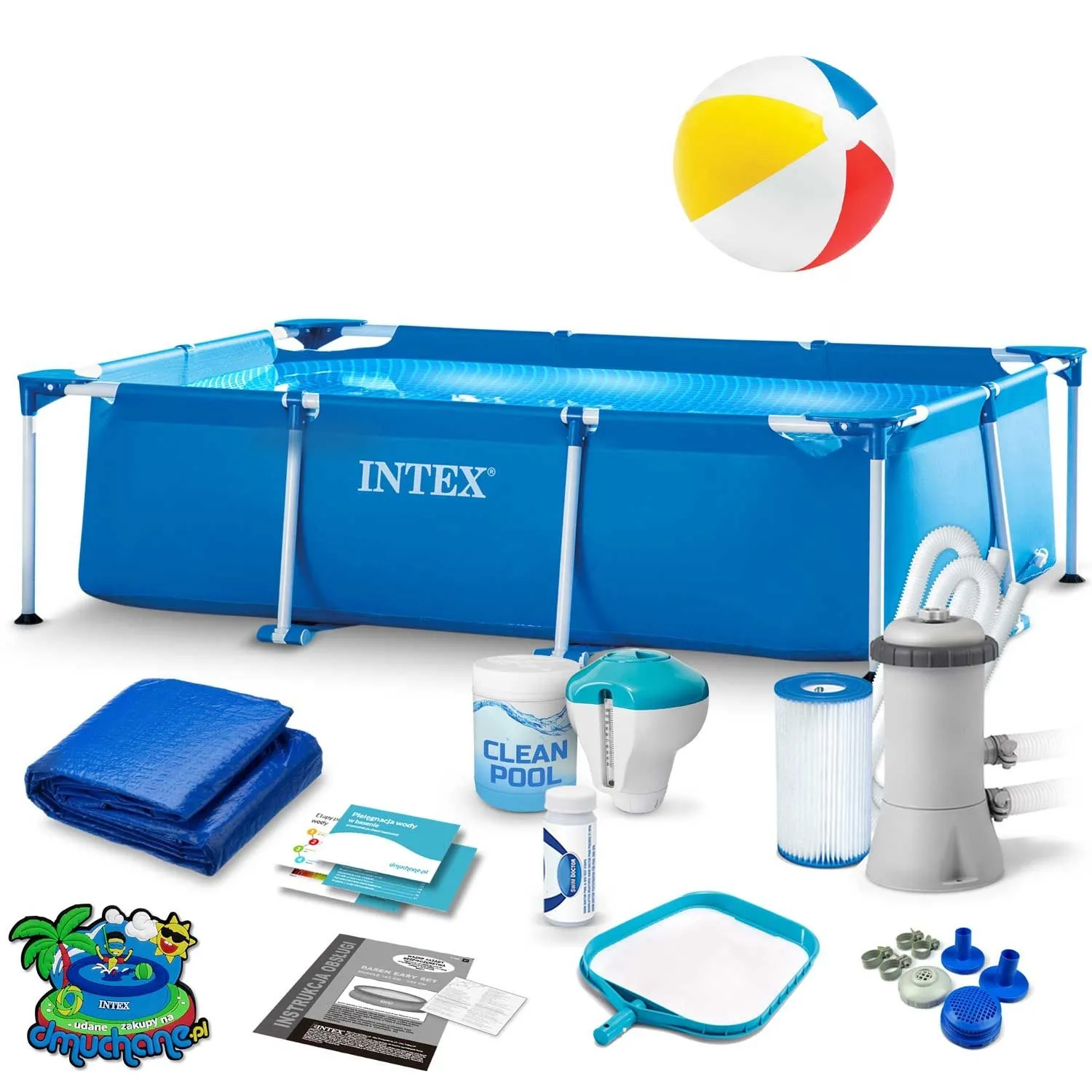 Basen ogrodowy stelażowy, zestaw 15w1, Intex, 220x150x60 cm