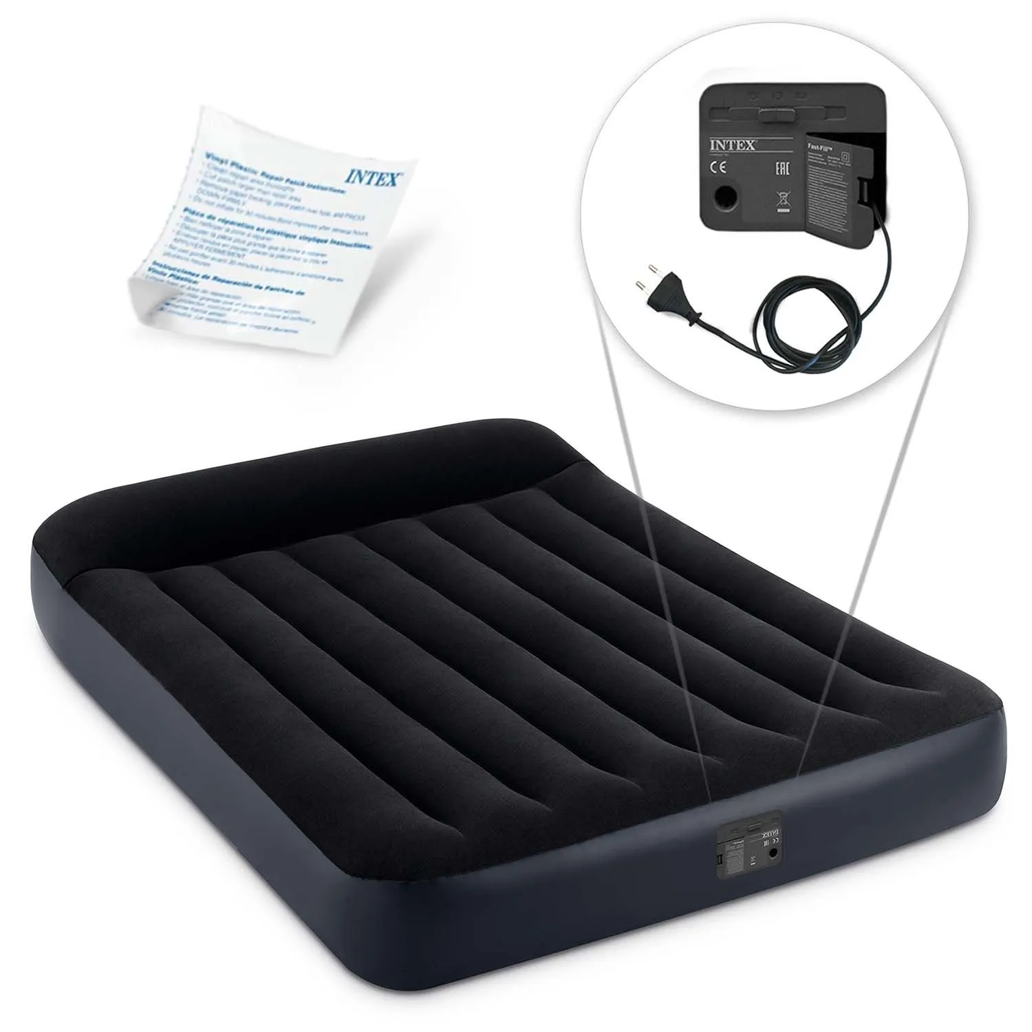 Materac dmuchany, z wbudowaną pompką, dwuosobowy, Intex, 191x137x25 cm