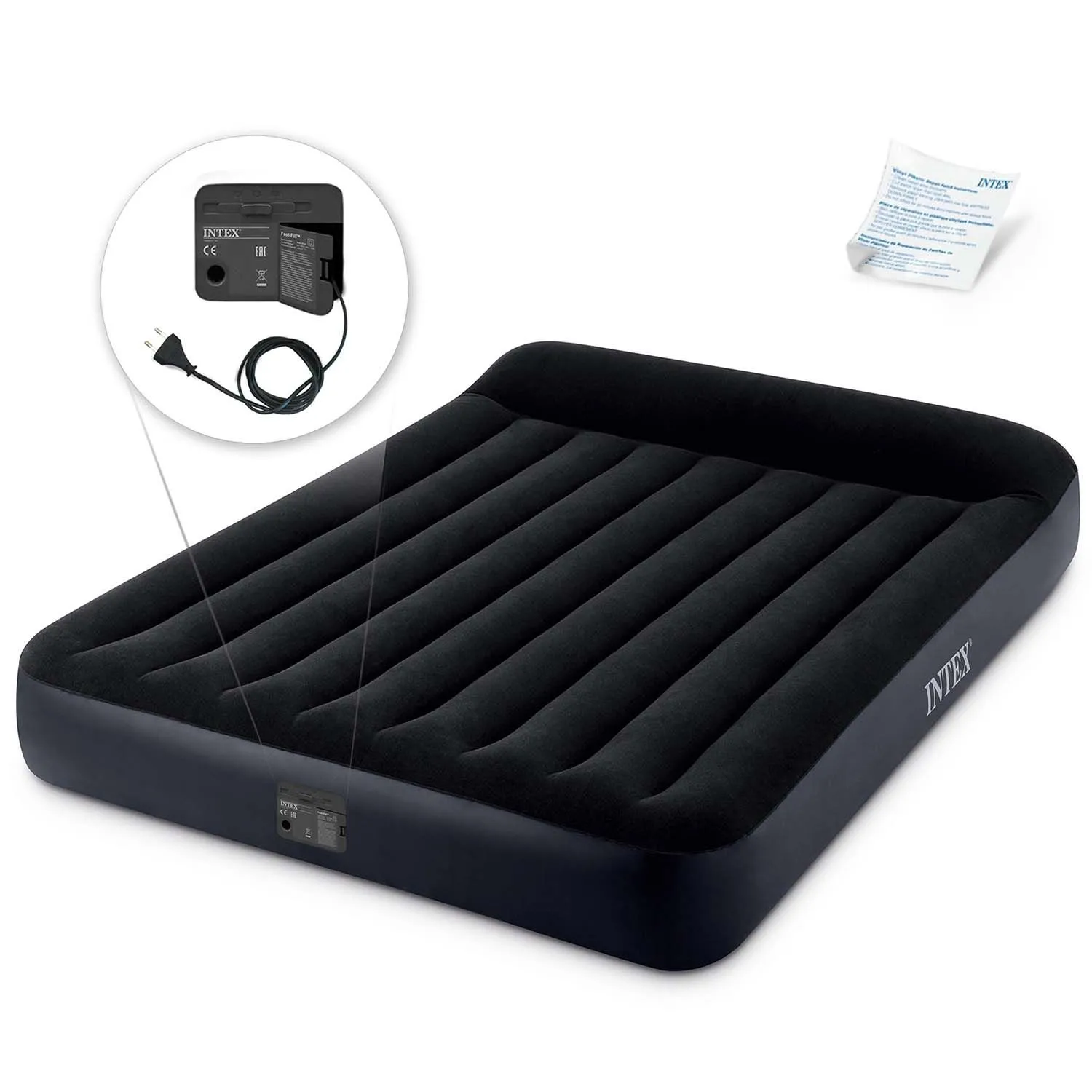 Materac dmuchany, z wbudowaną pompką elektryczną, Intex, 203x152x25 cm