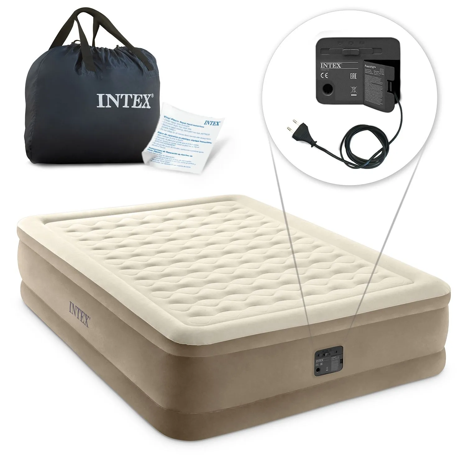 Materac dmuchany z wbudowaną pompką, Intex, 203x152x46 cm