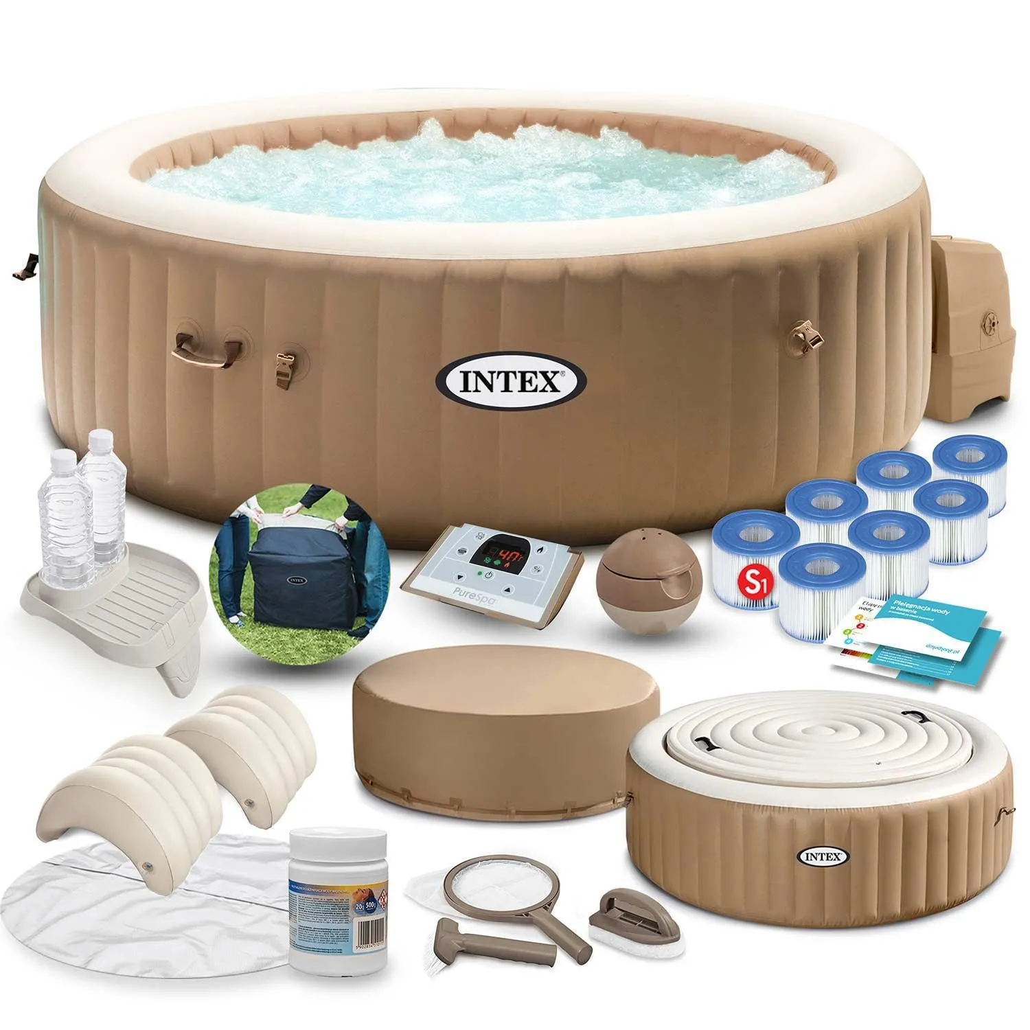 Dmuchane SPA Jacuzzi z hydromasażem, 4 os. + akcesoria, Intex, 196x71 cm