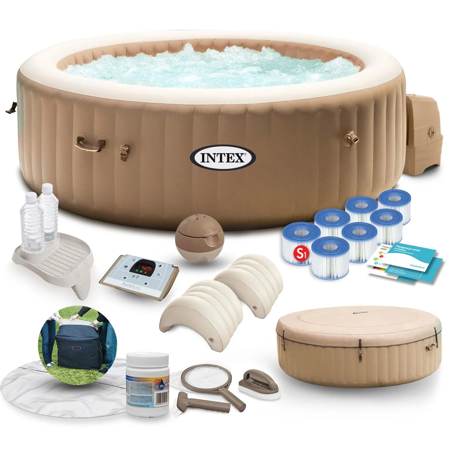 Dmuchane SPA Jacuzzi z hydromasażem, 4 os. + akcesoria, Intex, 196x71 cm