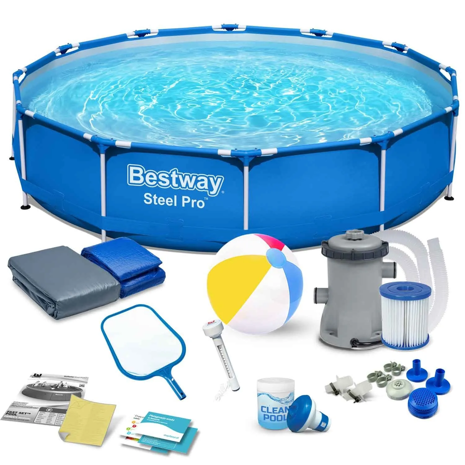 Basen ogrodowy stelażowy, zestaw 15w1, Bestway, 366x76 cm