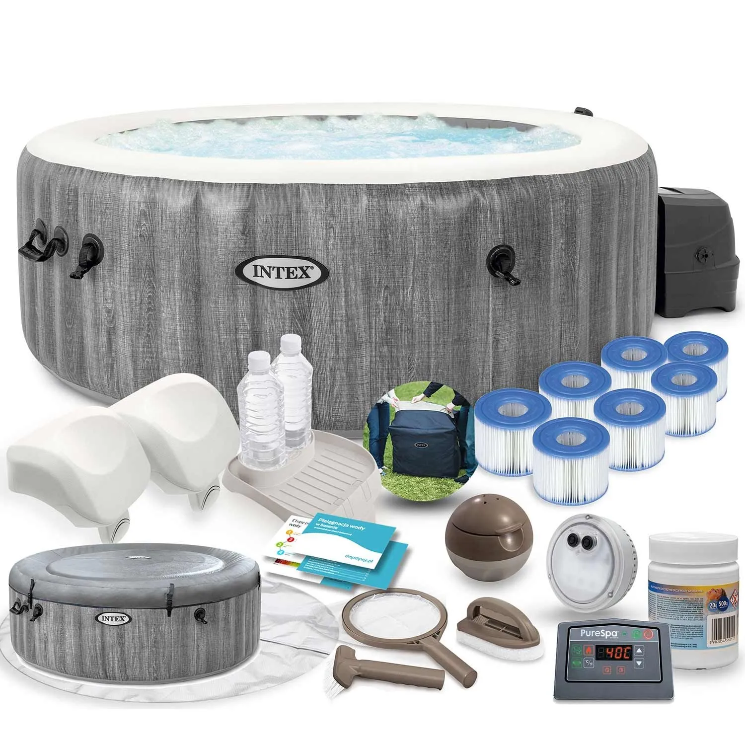 Dmuchane SPA Jacuzzi z hydromasażem, 4 os. + akcesoria, Intex, 196x71 cm