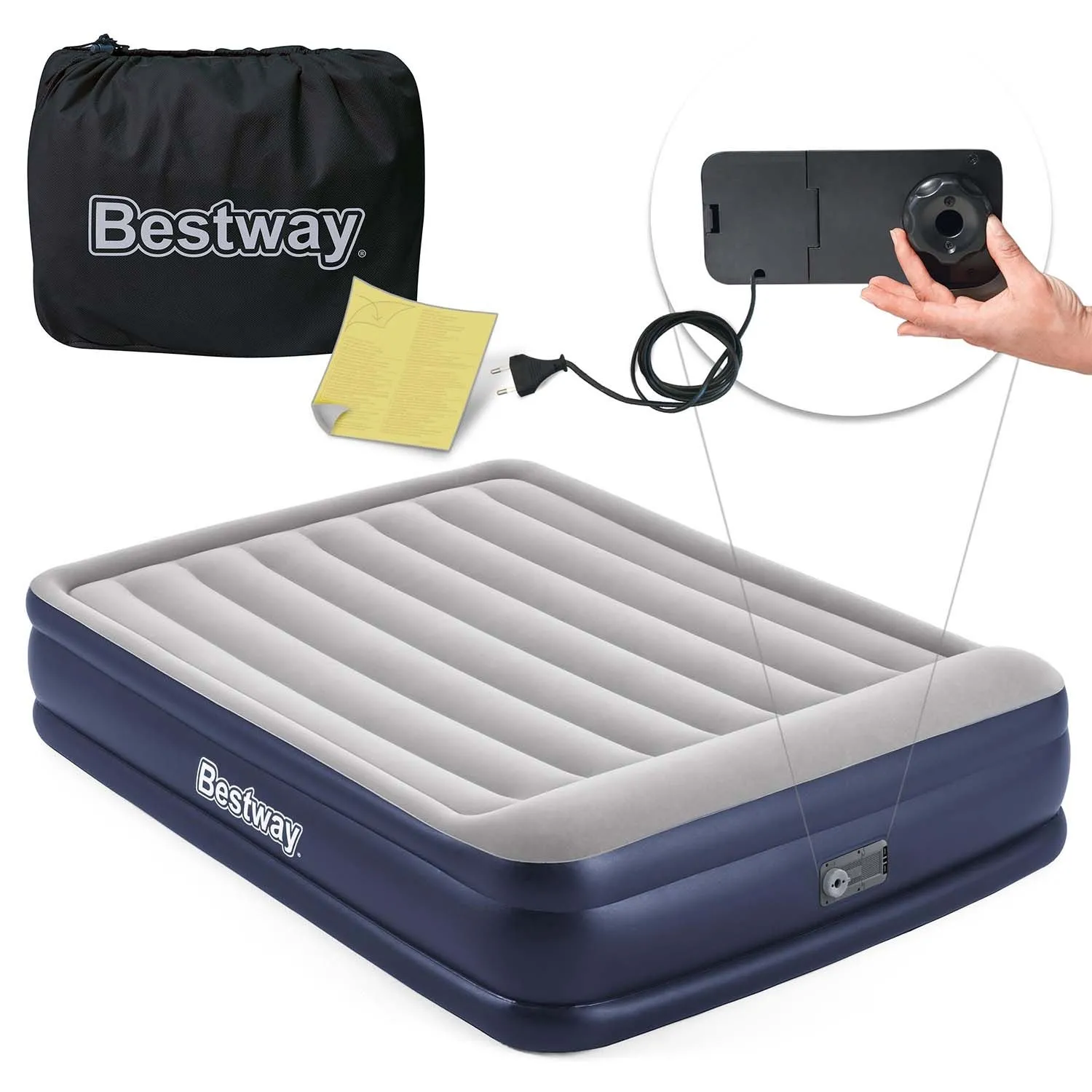 Materac dmuchany, z wbudowaną pompką, Bestway, 203x152x46 cm