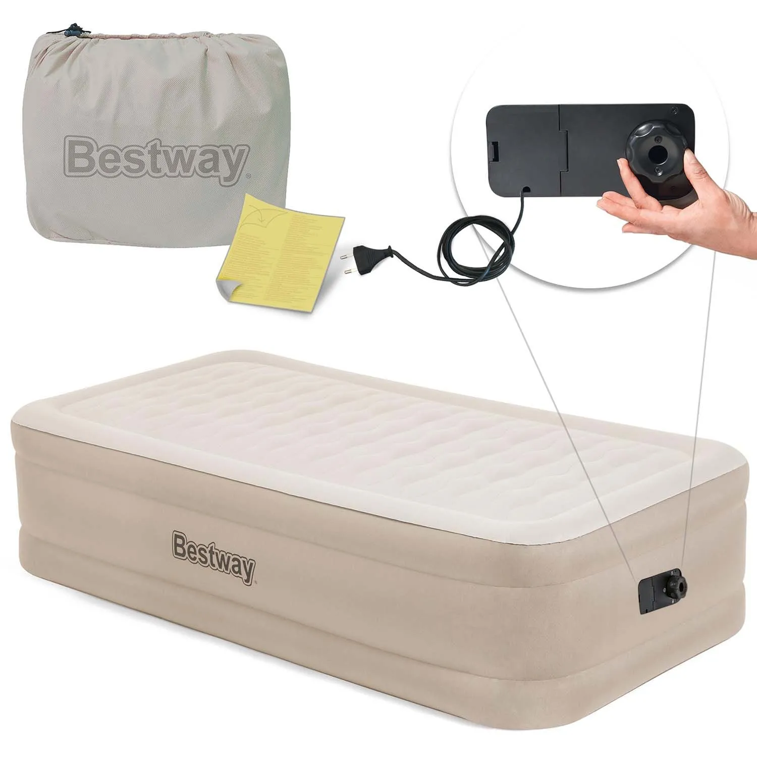 Materac dmuchany, z wbudowaną pompką, Bestway, 191x97x46 cm