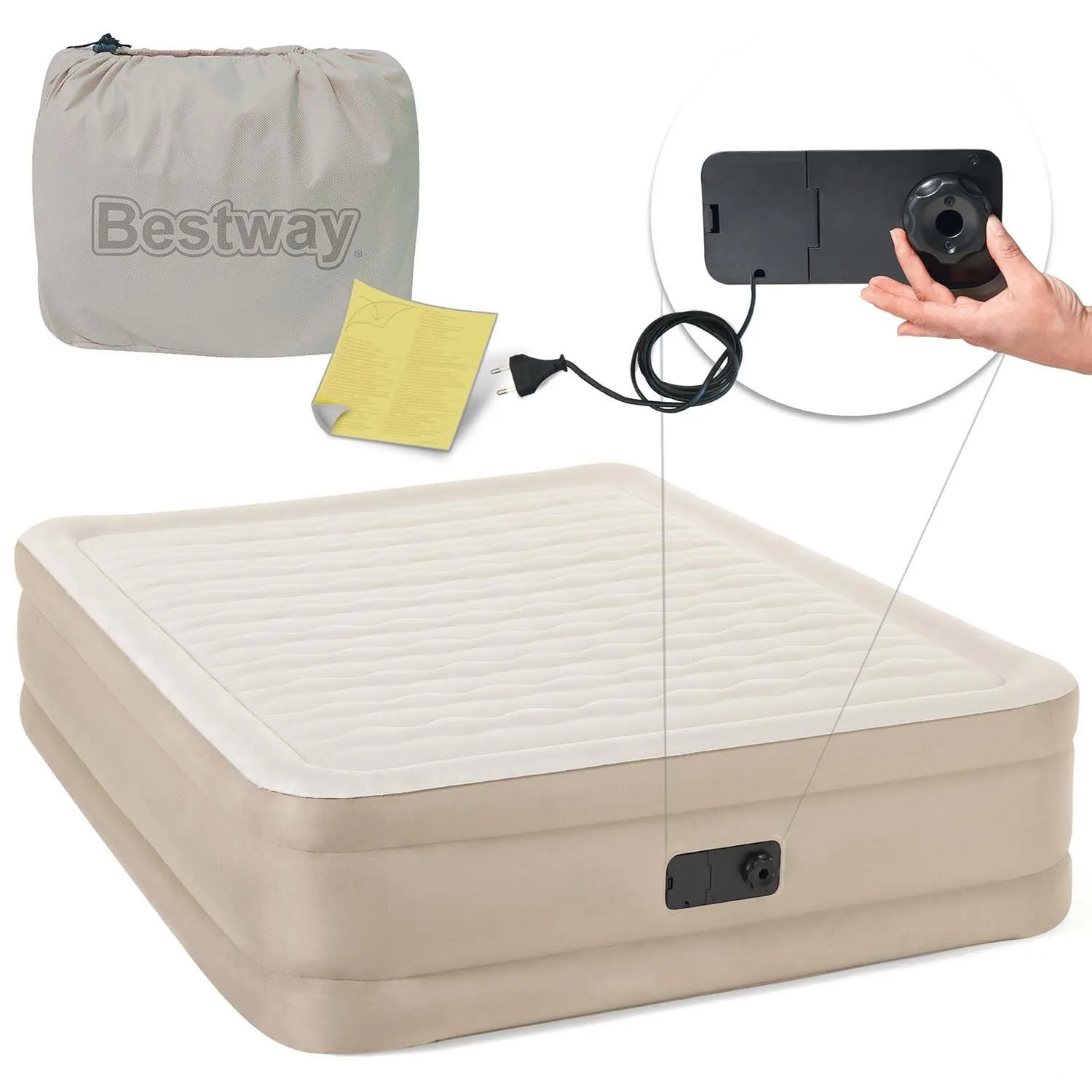 Materac dmuchany, z wbudowaną pompką, Bestway, 203x152x46 cm