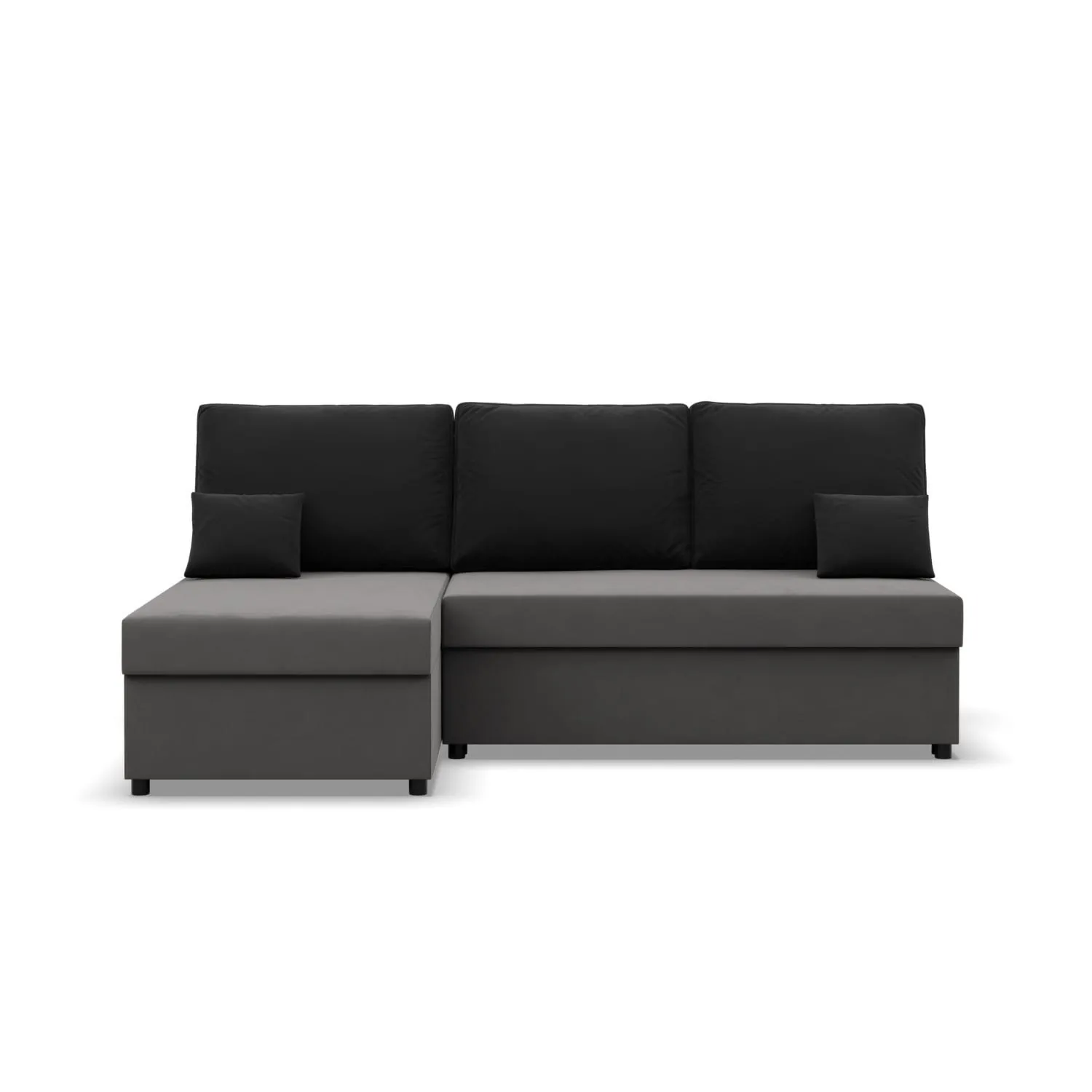 Narożnik z funkcją spania, Flow, 201x138x92 cm, szary, czarny