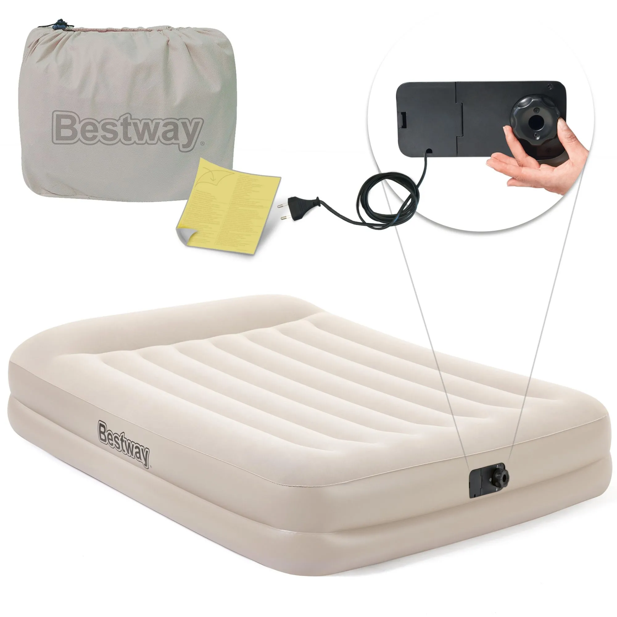 Materac dmuchany, z pompką, dwuosobowy, Bestway, 203x152x42 cm