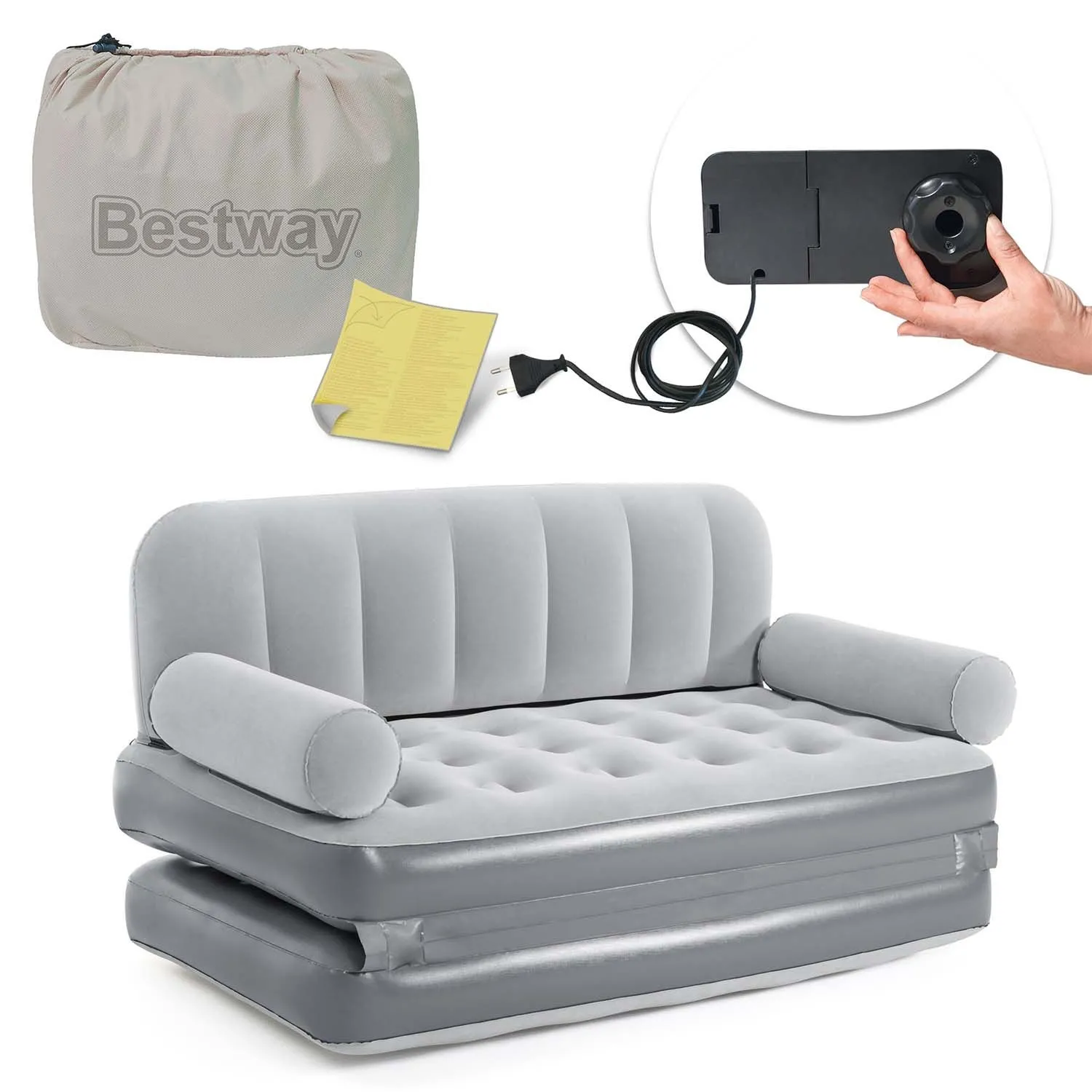 Sofa welurowa z wbudowaną pompką, Bestway, 188x152x64 cm