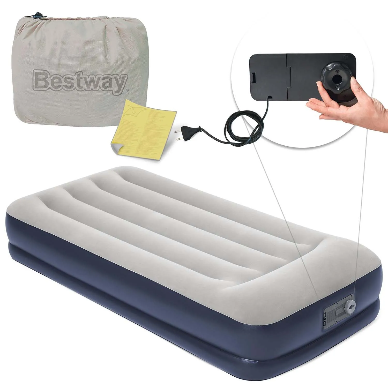Materac dmuchany, jednoosobowy, z pompką, Bestway, 191x97x36 cm