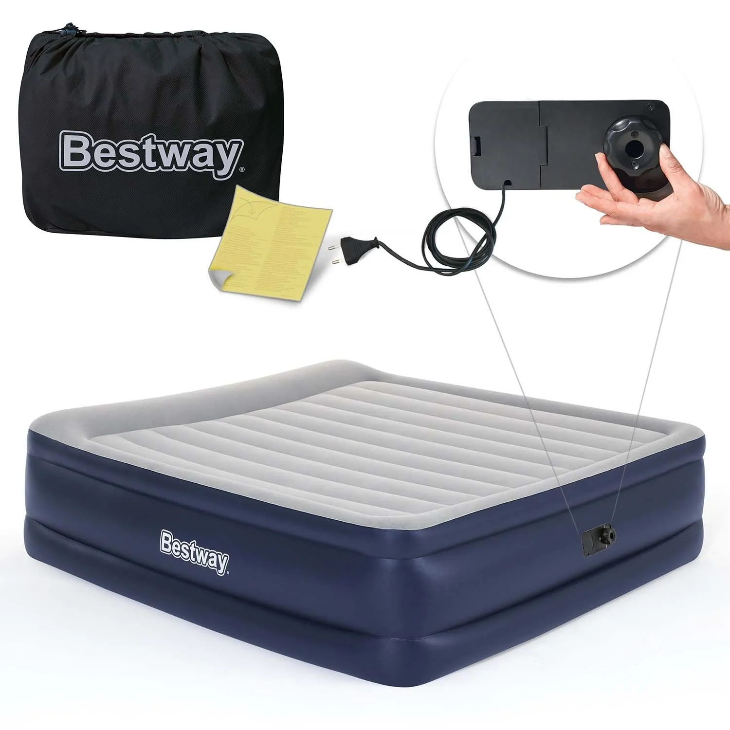 Materac dmuchany, dwuosobowy, z pompką, Bestway, 203x193x56 cm