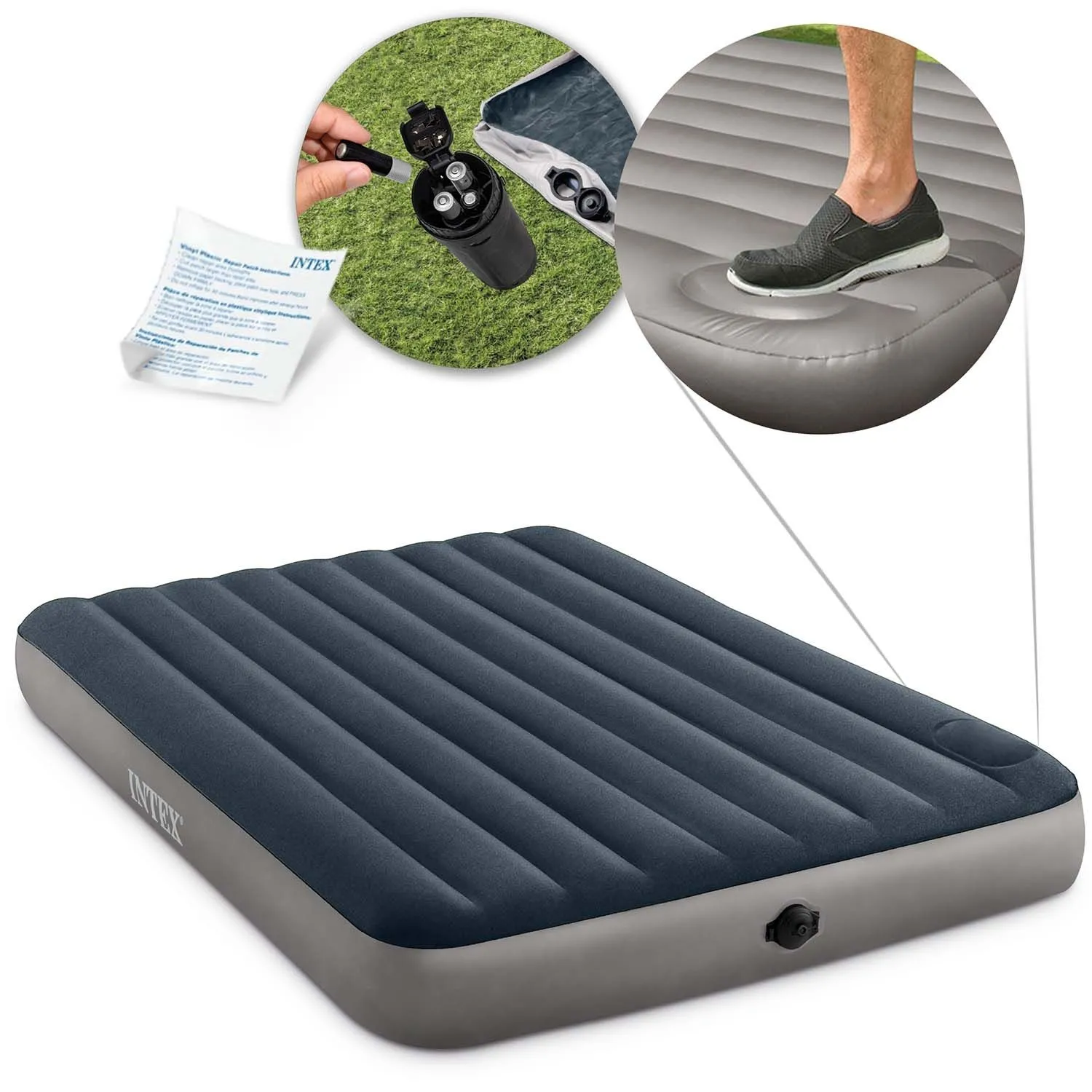 Materac dmuchany, z wbudowaną pompką nożną, Intex, 203x152x25 cm