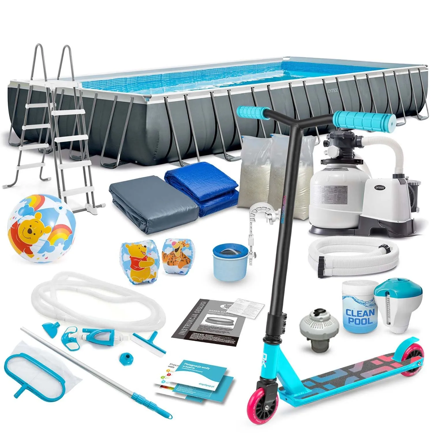 Basen ogrodowy stelażowy, 21w1, Intex, 975x488x132 cm + hulajnoga GRATIS