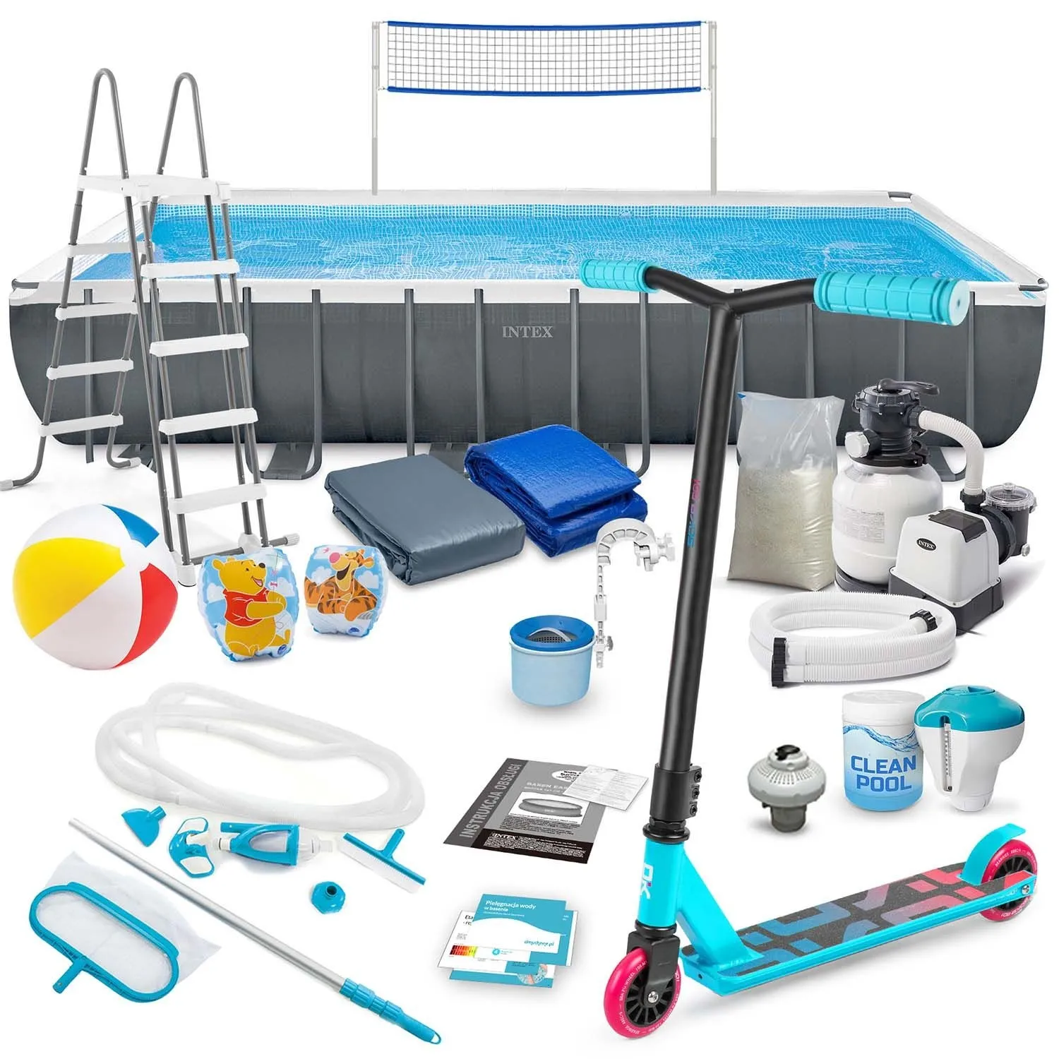 Basen ogrodowy stelażowy, 21w1, Intex, 732x366x132 cm + hulajnoga GRATIS