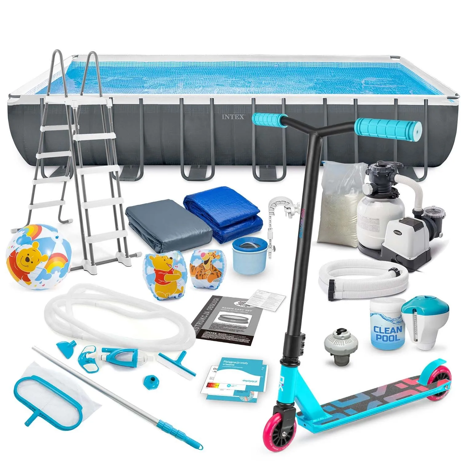 Basen ogrodowy stelażowy, 21w1, Intex, 732x366x132 cm + hulajnoga GRATIS