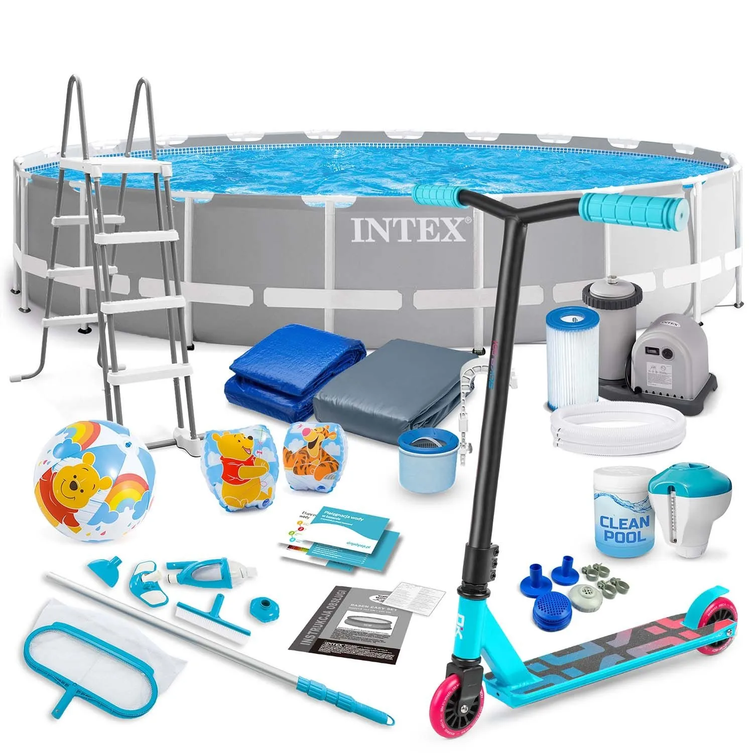 Basen ogrodowy stelażowy, zestaw 21w1, Intex, 610x132 cm + hulajnoga GRATIS