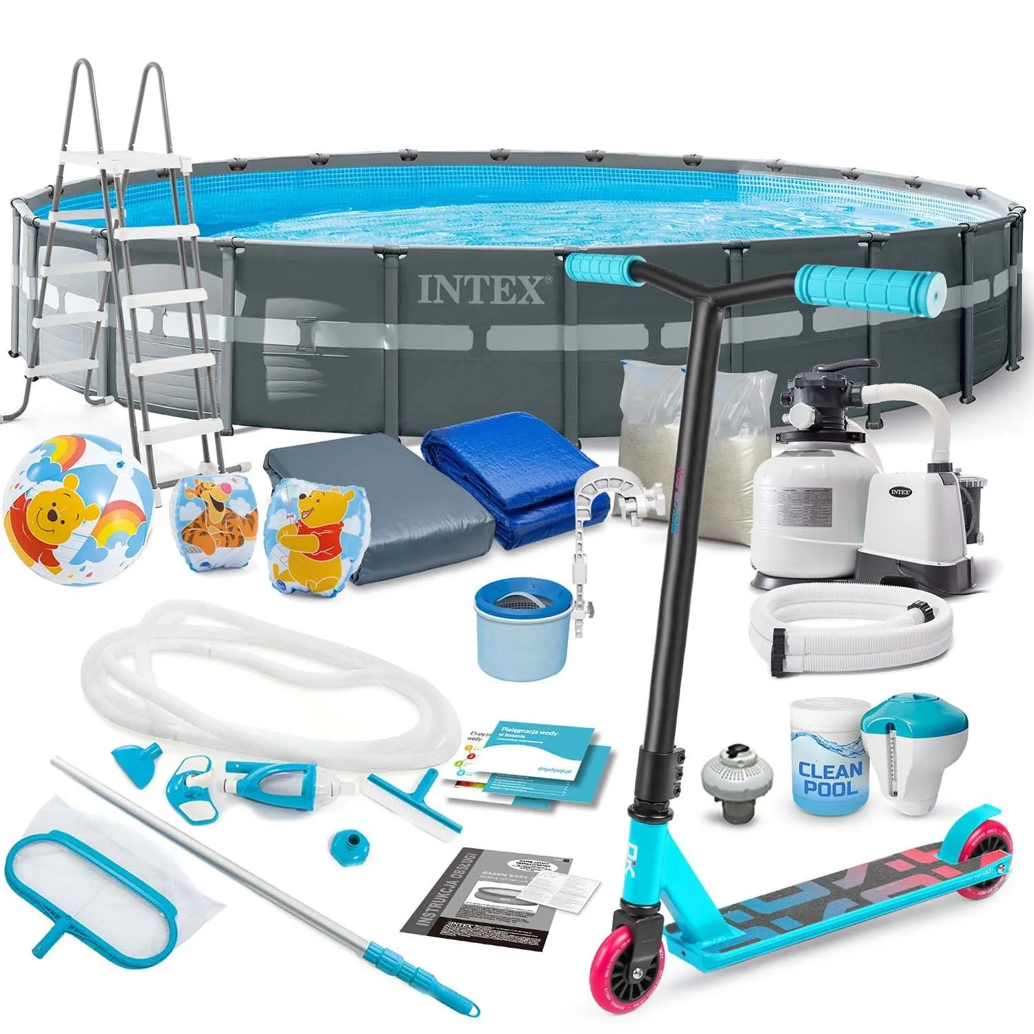 Basen ogrodowy stelażowy, 21w1, Intex, 732x132 cm + hulajnoga GRATIS