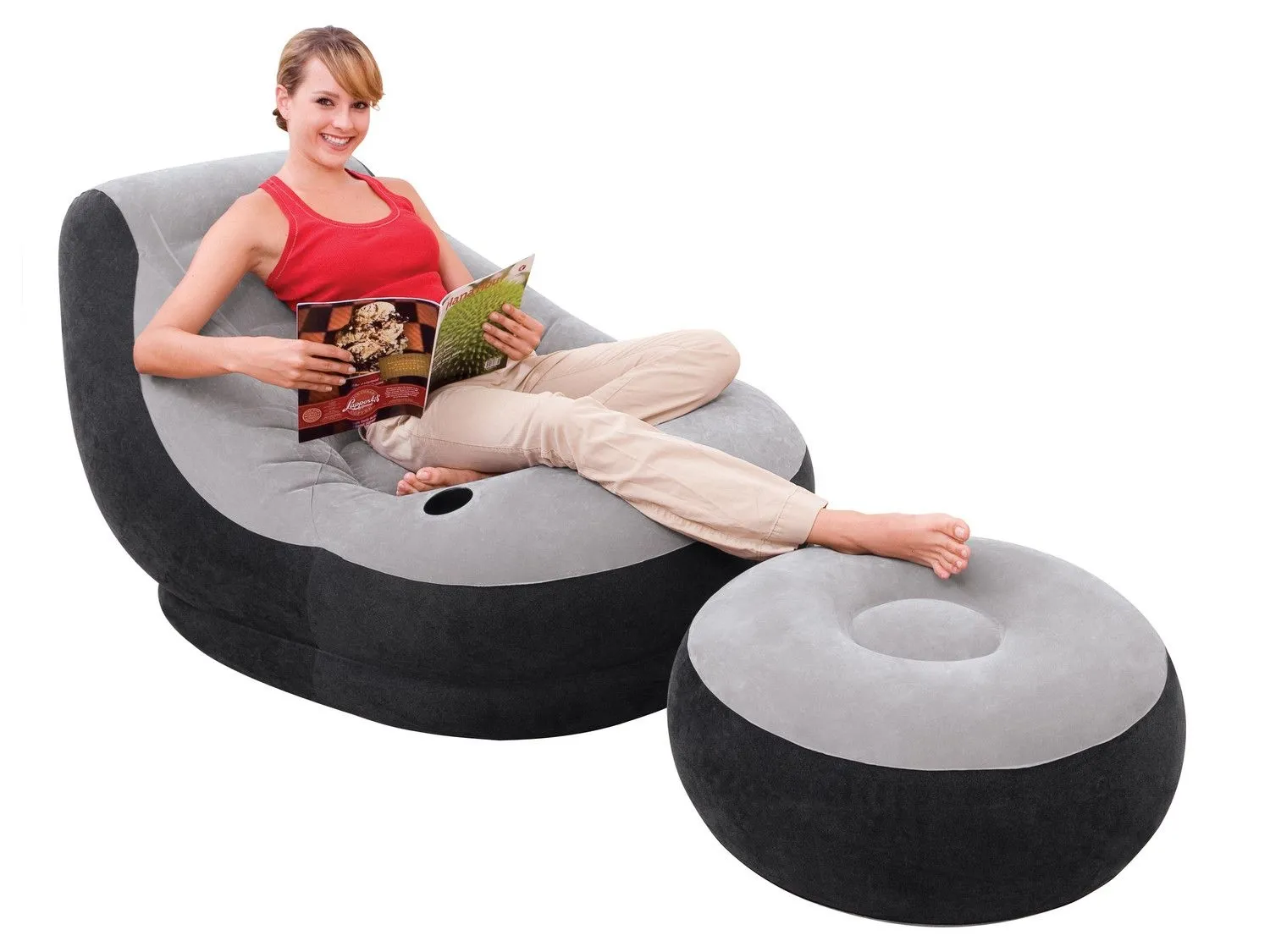 Fotel dmuchany + podnóżek, Intex, 130x99x76 cm