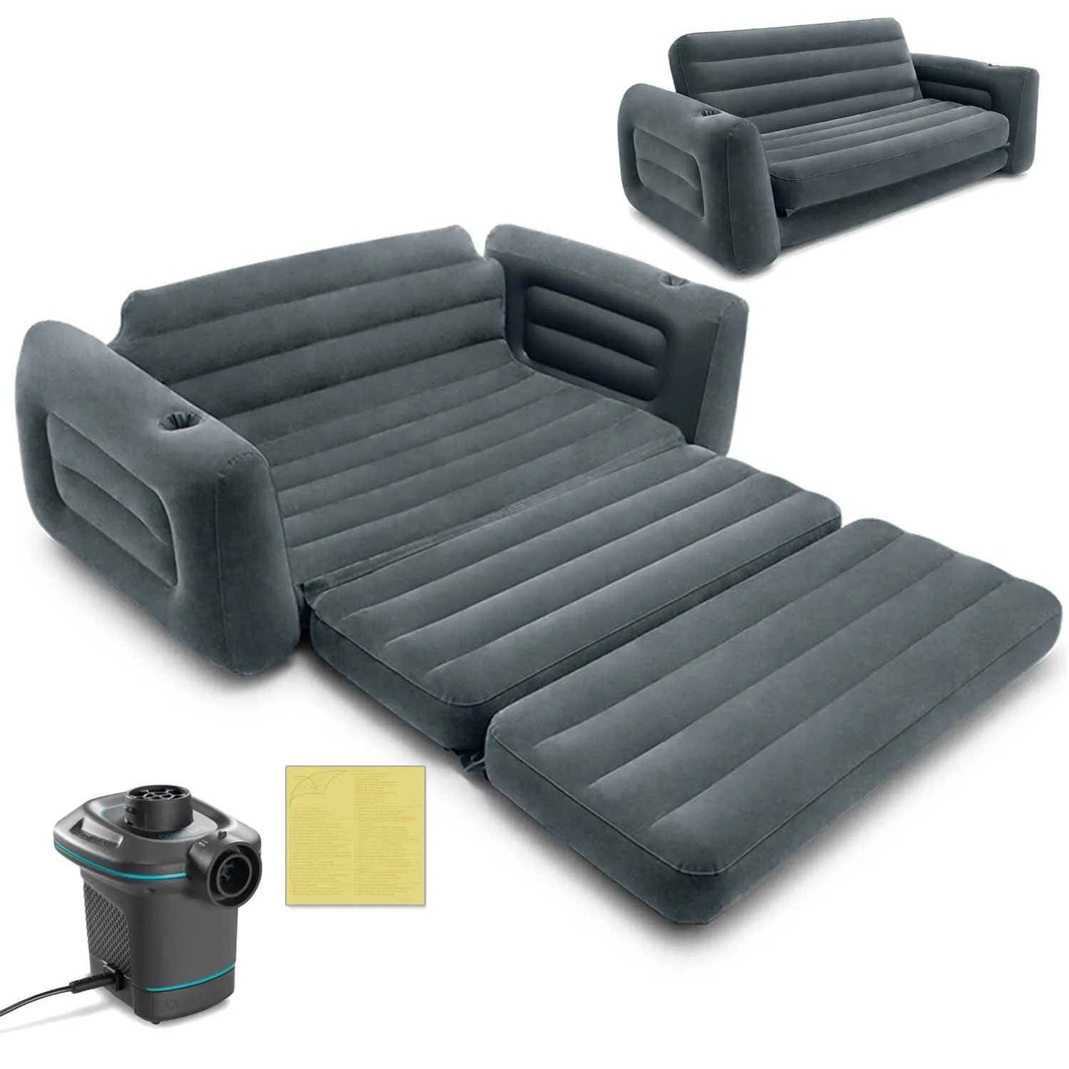 Materac dwuosobowy, sofa, Intex, 224x203x66 cm, czarny