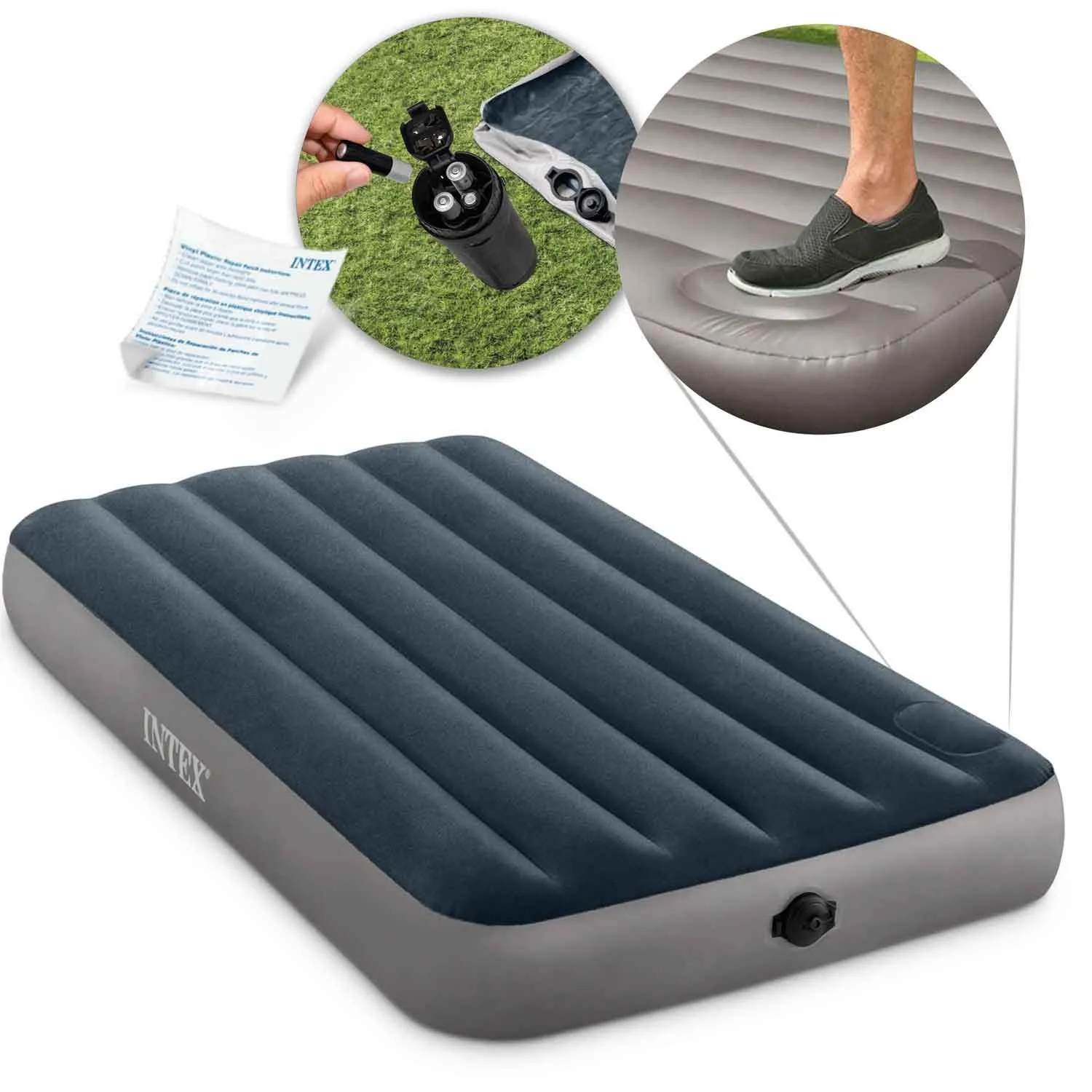 Materac dmuchany z wbudowaną pompką nożną, Intex, 191x99x25 cm