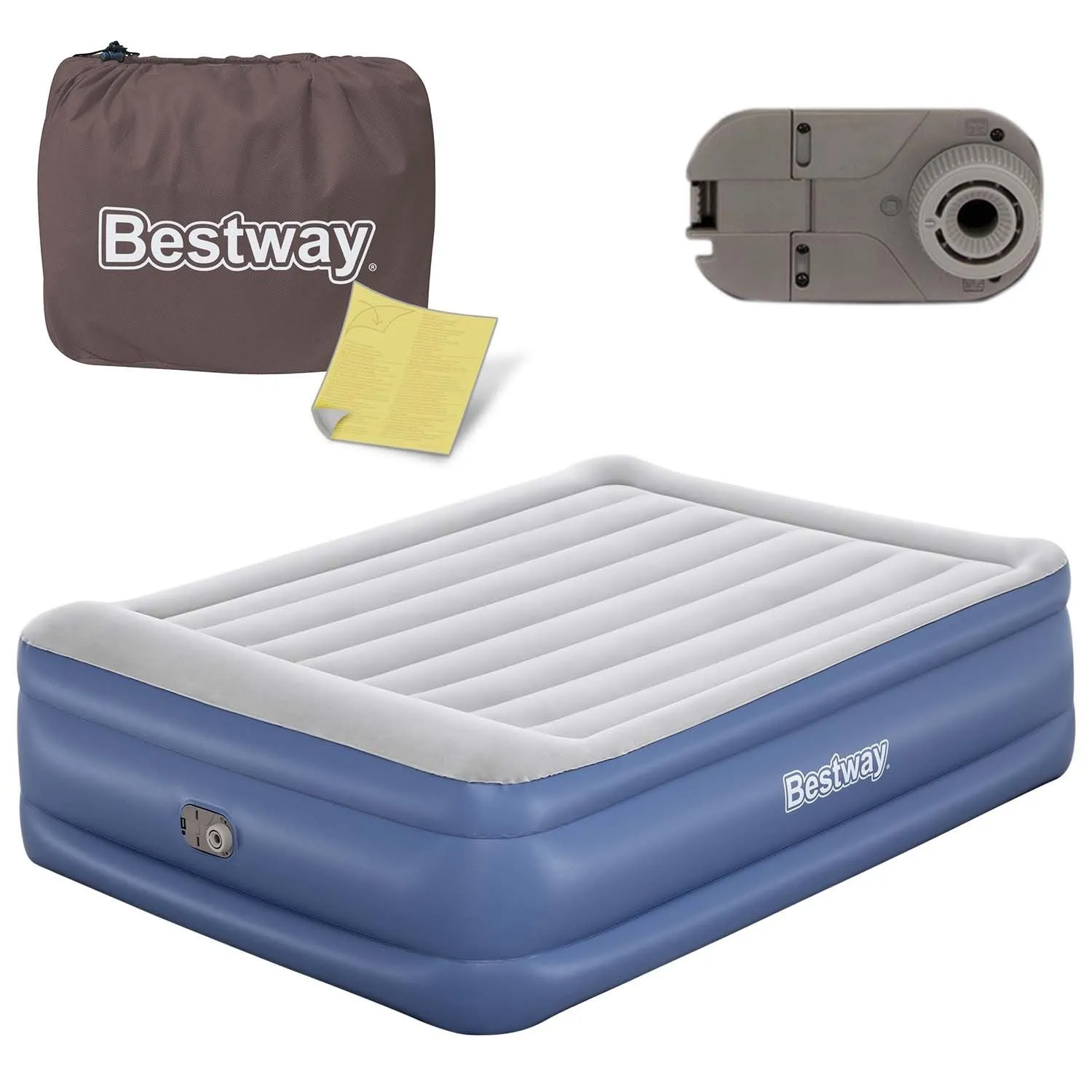 Materac dmuchany z wbudowaną pompką, 203x152x56 cm, Bestway, granatowy