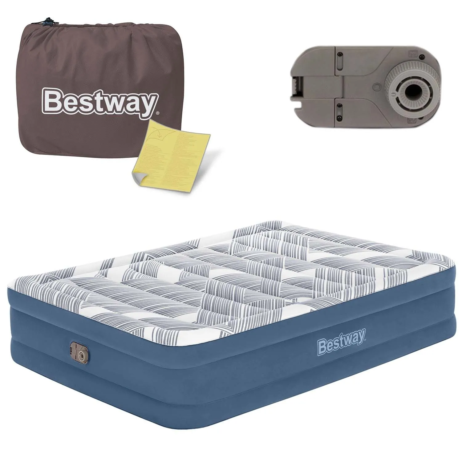 Materac welurowy, łóżko, 203x152x46 cm, Bestway, niebieski