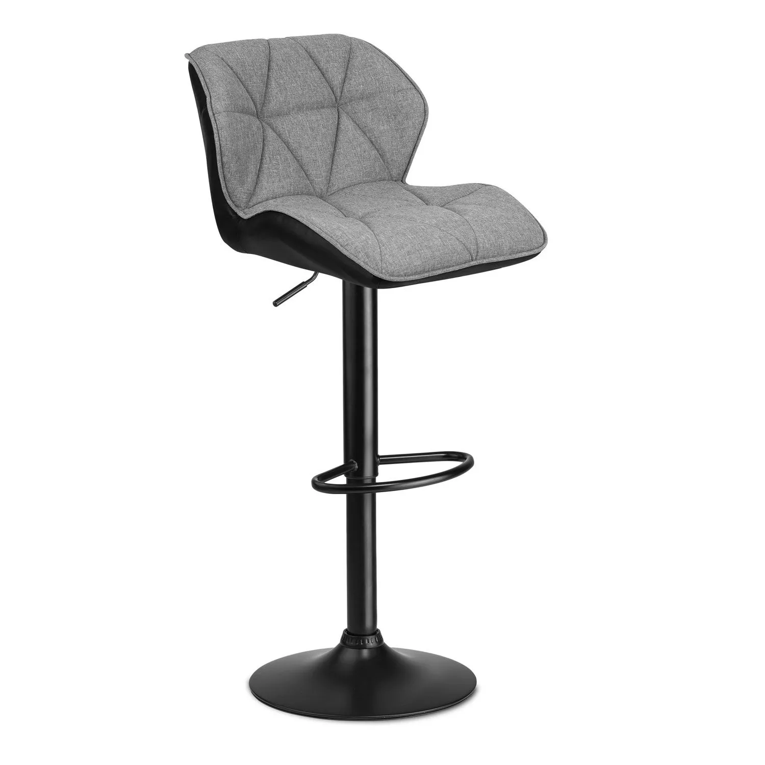 Hoker barowy z oparciem, tapicerowany tkaniną, castel, czarny, szary