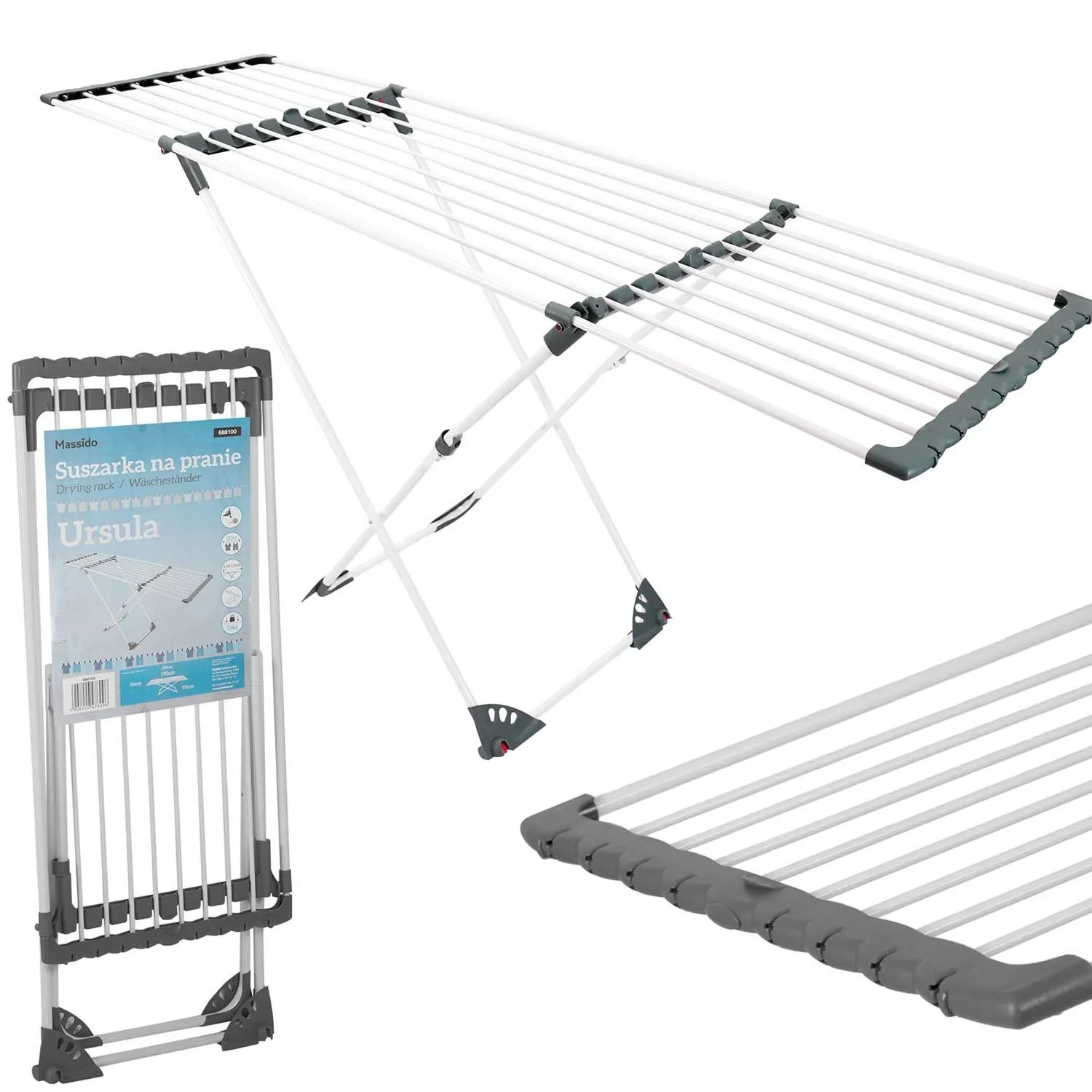 Teleskopowa suszarka na pranie z kółkami, 20 mb, Ursula, biały