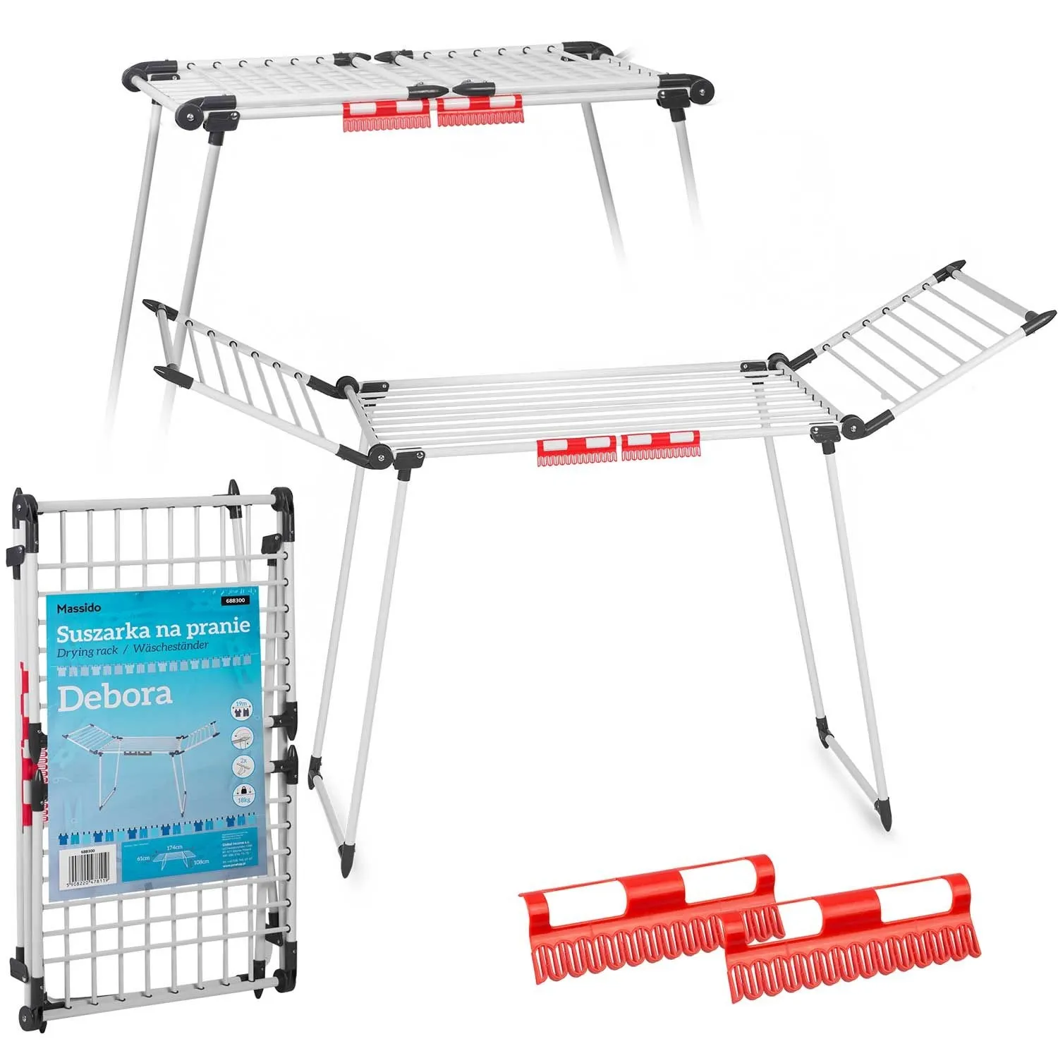 Suszarka na pranie, stojąca, rozkładana, 19 mb, Debora, biały