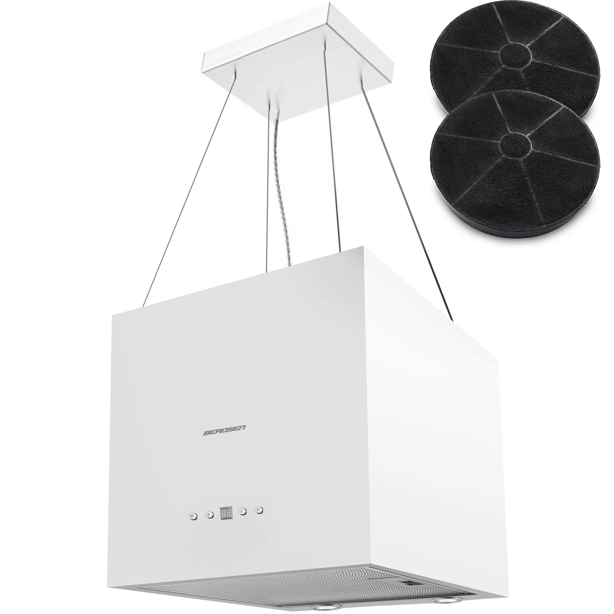 Okap kuchenny, wyspowy, 40 cm, Berdsen 40E + 2 filtry, biały