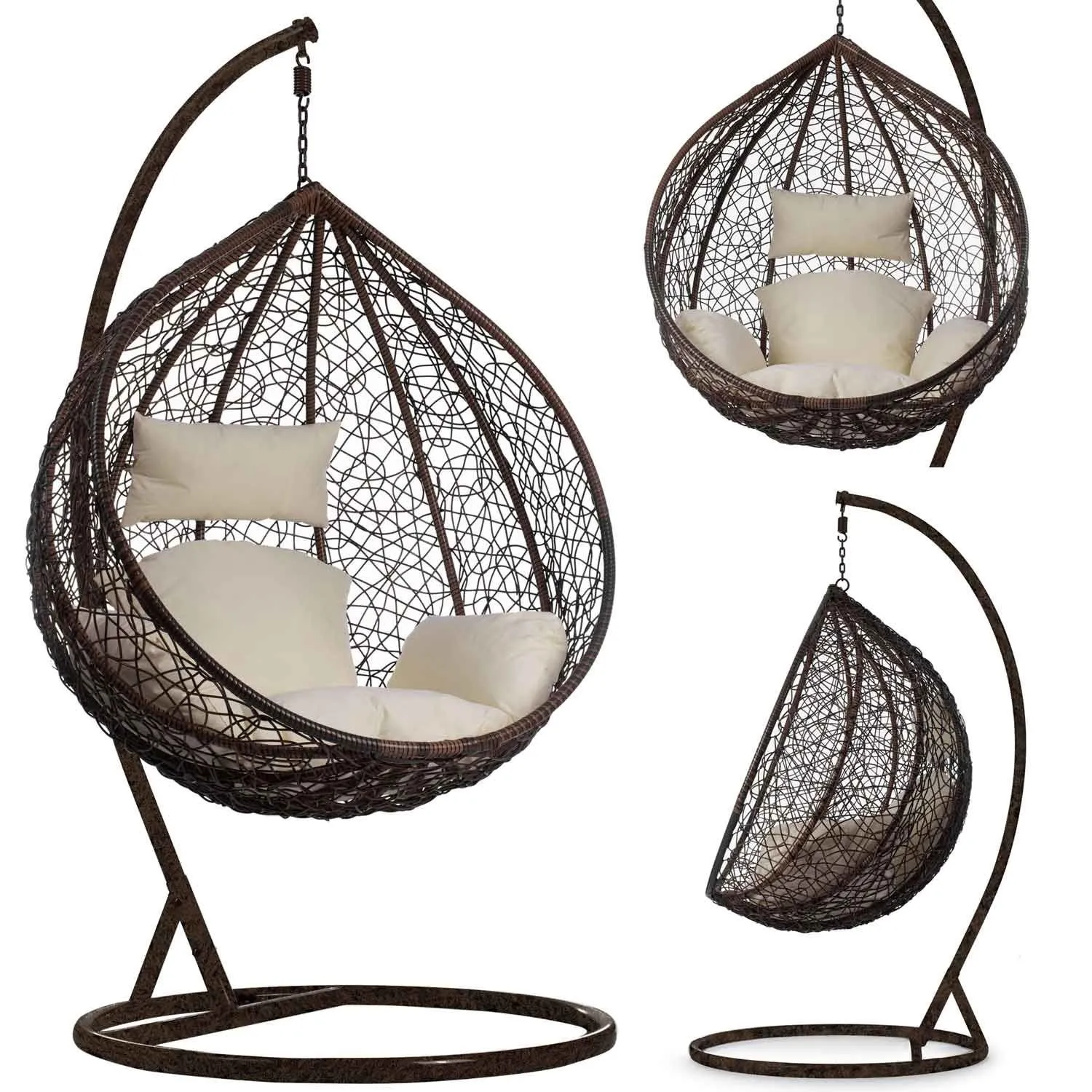 Fotel ogrodowy, wiszący, hamak, Sofotel, Hawana, brązowy + kremowe poduszki