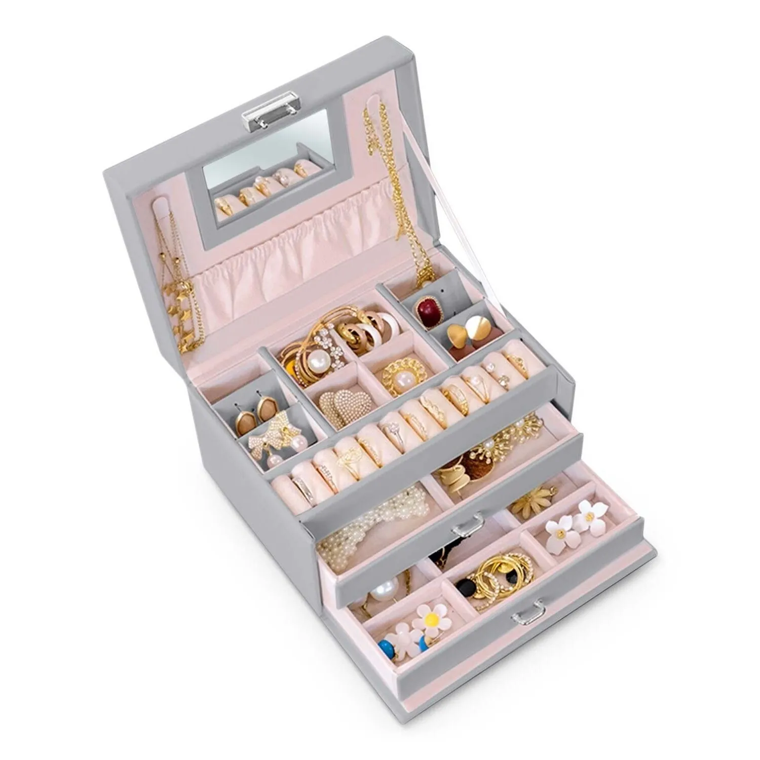 Kuferek na biżuterię, Massido, 19x15x11 cm, szary