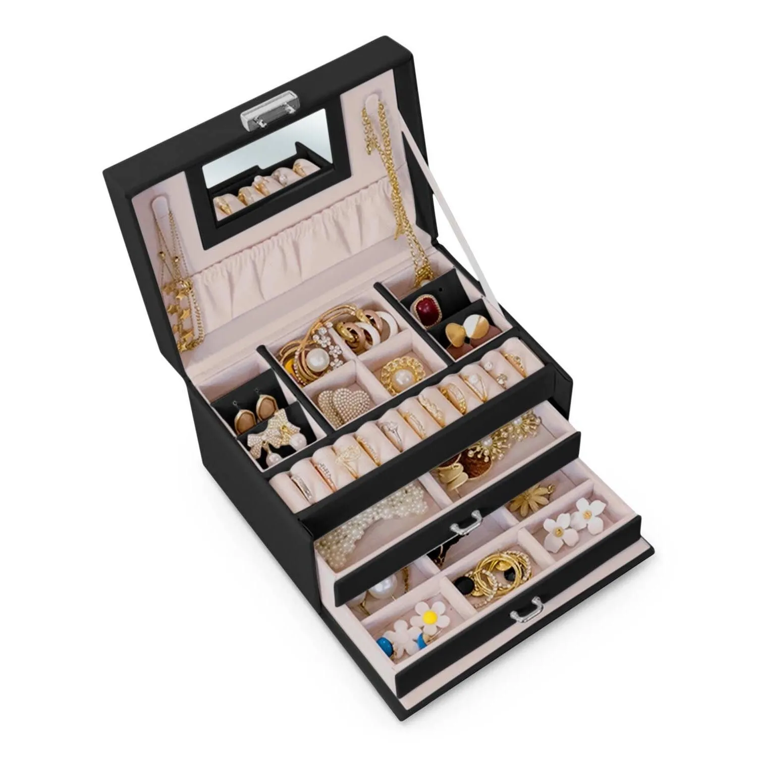 Kuferek na biżuterię, Massido, 19x15x11 cm, czarny